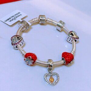 Pandora Snake Chain Heart Pendant Bracelet